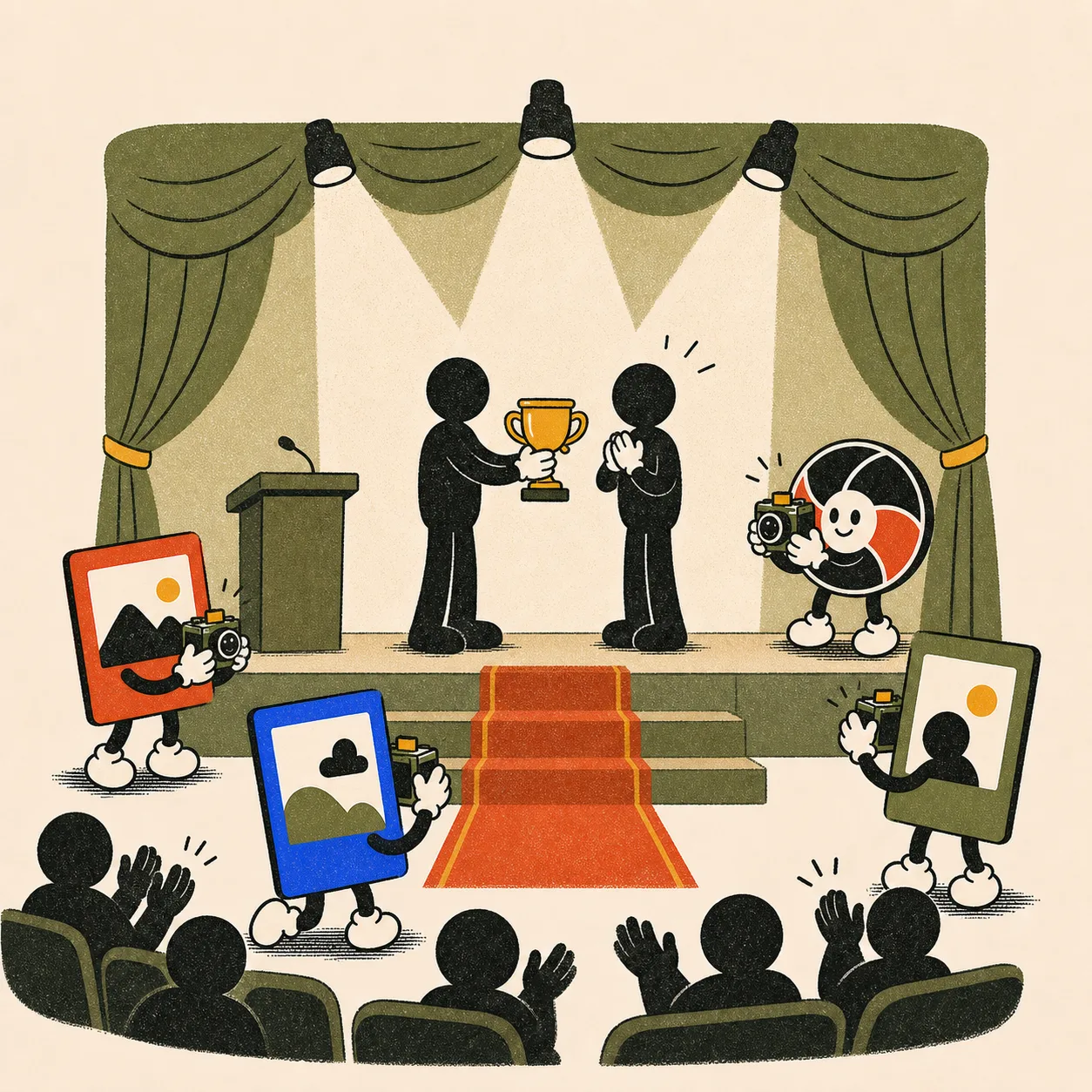 An awards night on stage, a trophy handover applauded by the audience
